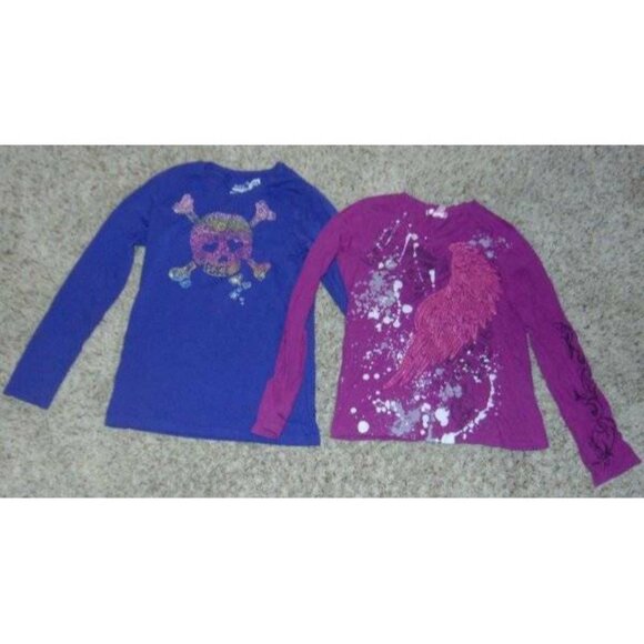 Girls 2 Shirts Sugar Tart Place 14 Purple Embroidered Skull Long Sleeve Tops - Picture 1 of 10